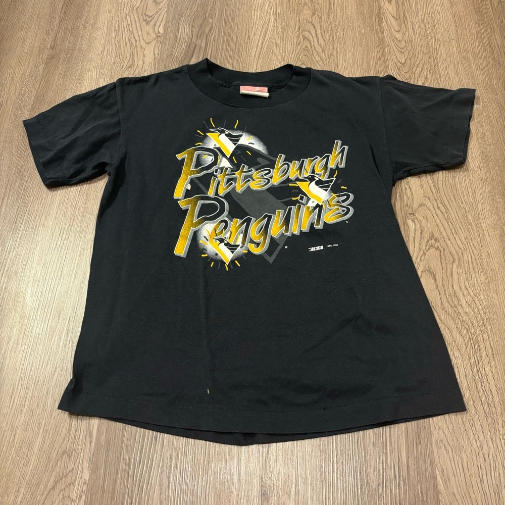 Vtg 1994 Pittsburg Penguins NHL‎ T-Shirt Single Stitch Kid’s Medium Made In USA